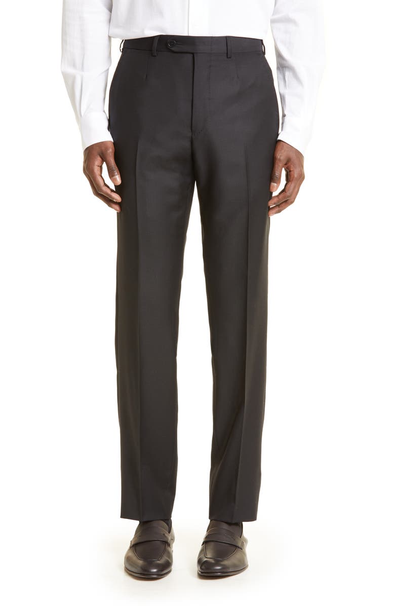 ZEGNA Trofeo Solid Black Wool Suit, Alternate, color, Black