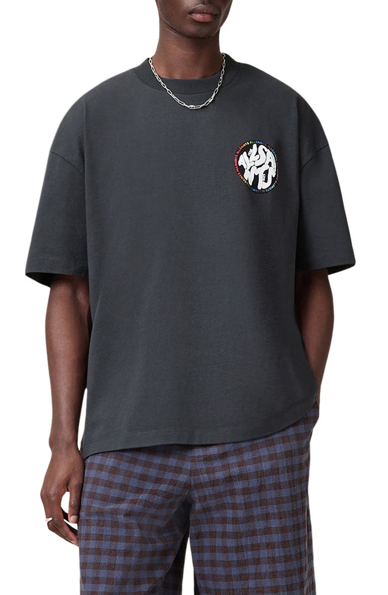 AllSaints Pride Distortion Oversize Graphic T-Shirt, Main, color,