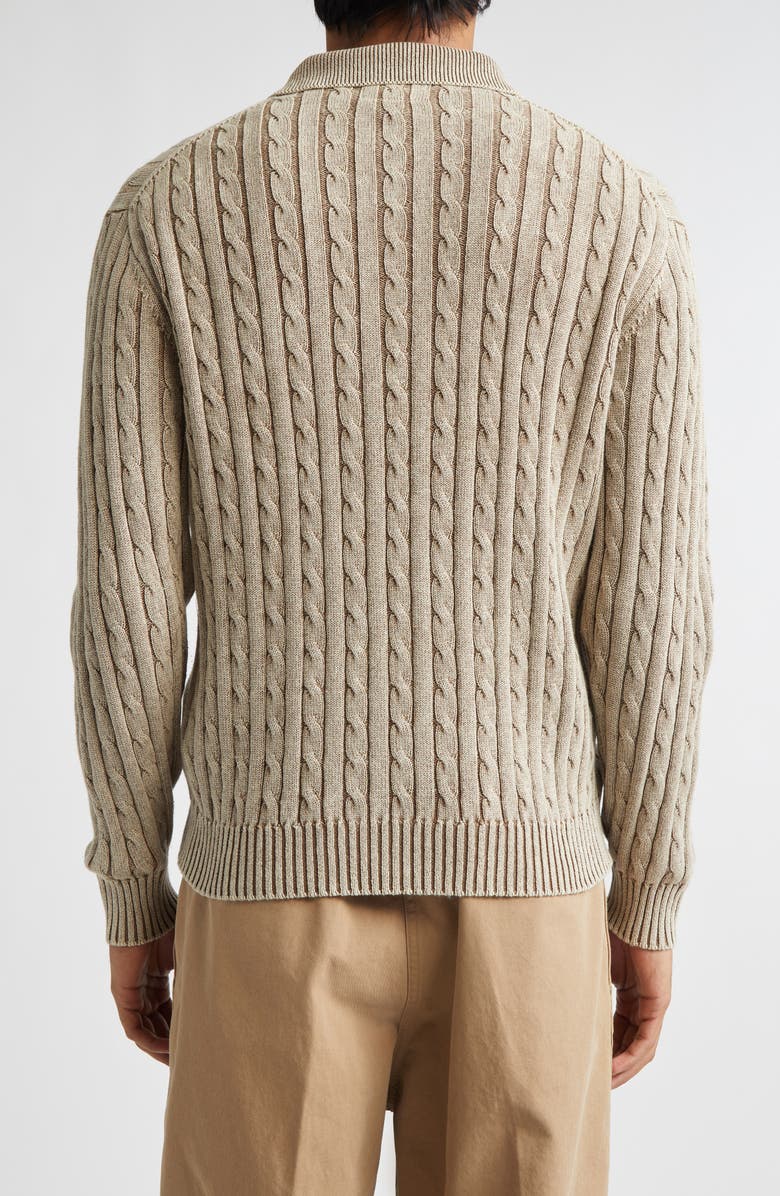 BEAMS Pigment Dyed Cable Knit Cotton Polo, Alternate, color, Beige