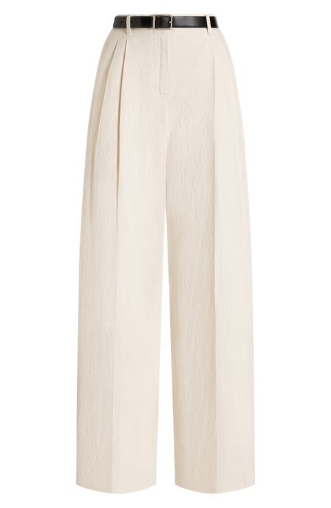 Pleated Wide Leg Cotton & Linen Pants