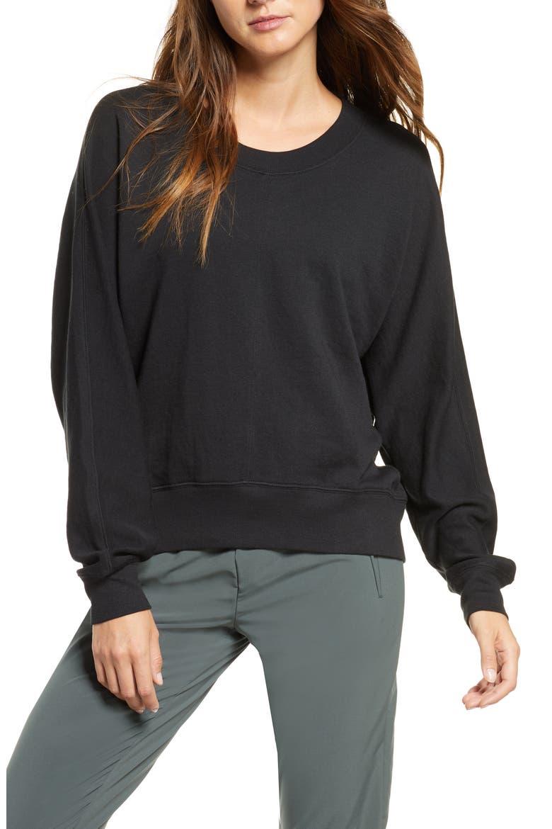 Carey Crew High/Low Sweatshirt, Main, color, BLACK