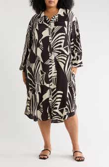 Tropical Long Sleeve Shirtdress