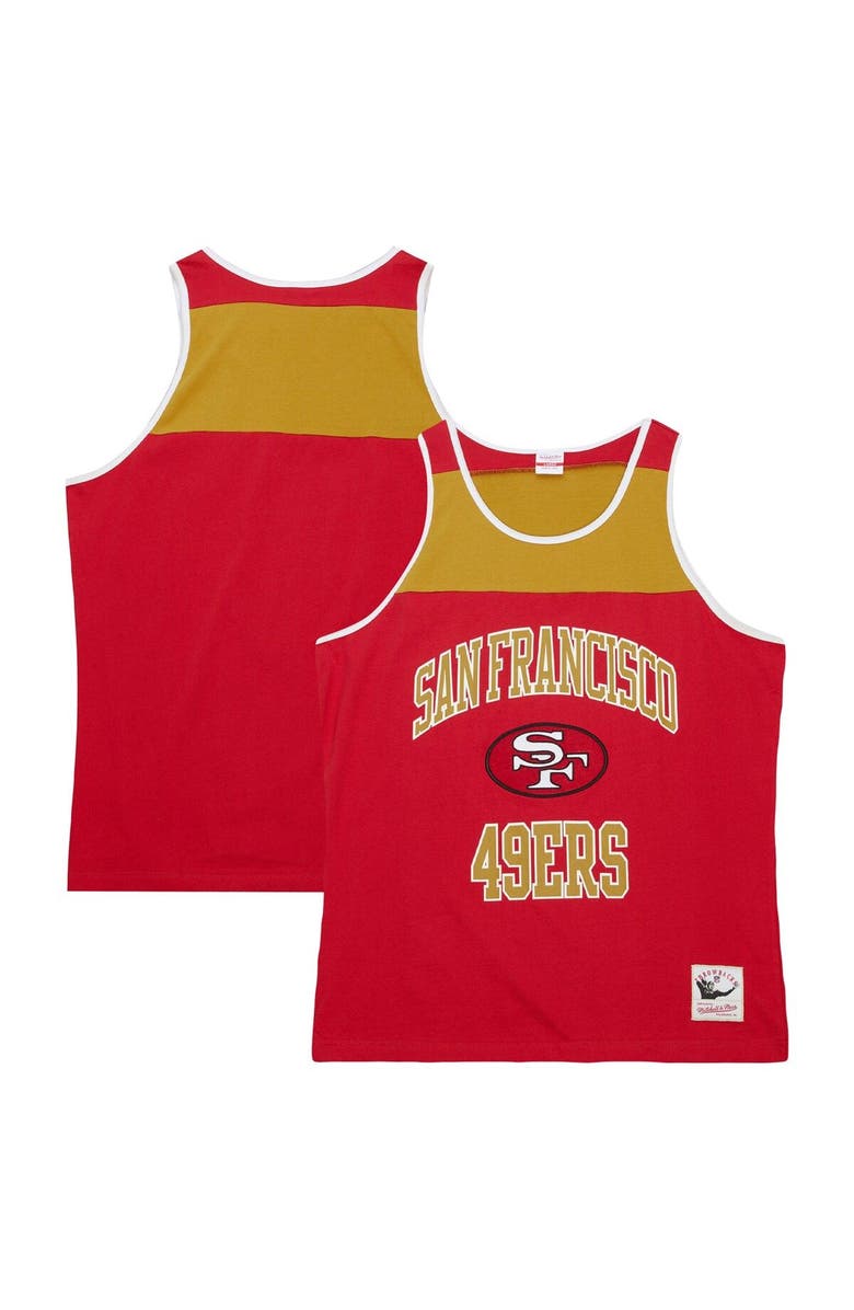 Mitchell & Ness Men's Mitchell & Ness Scarlet/Gold San Francisco 49ers  Heritage Colorblock Tank Top, Main, color, Scarlet