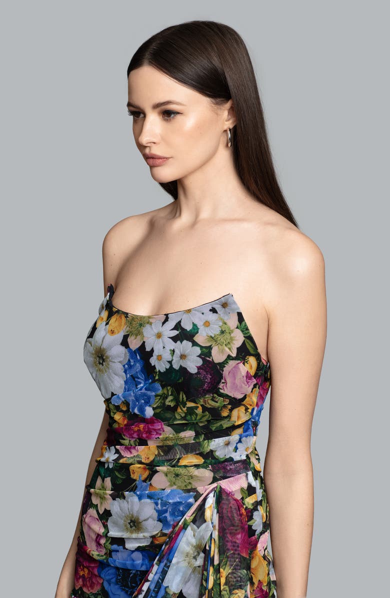 Ghrail Grove Floral Strapless Mesh Cocktail Minidress, Alternate, color, 