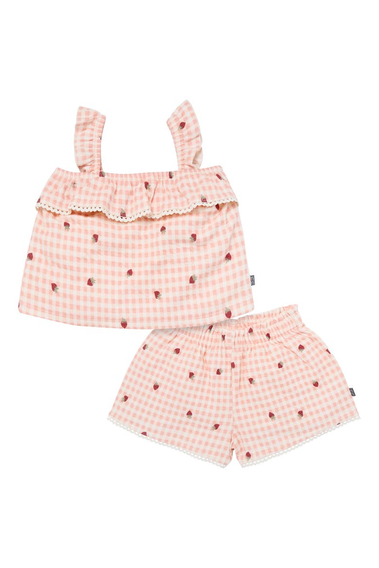 Floral Top and Shorts Set, Main, color, Strawberry Gingham