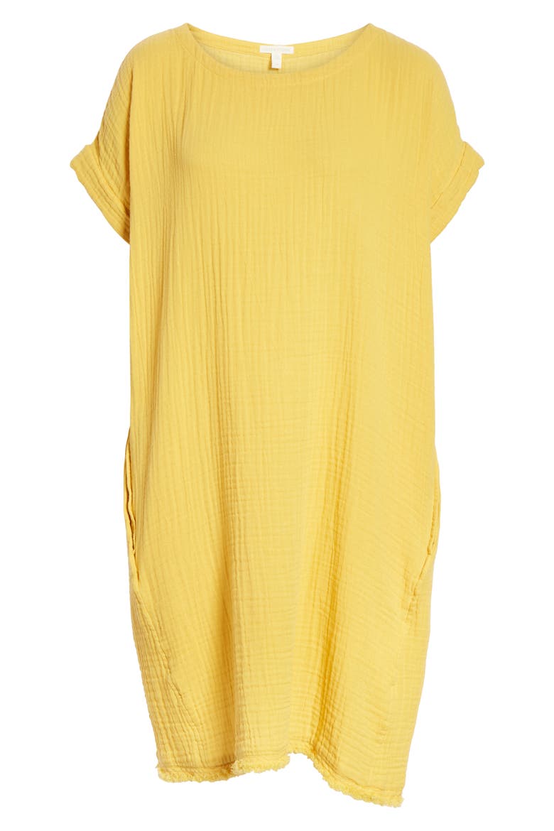 Textured Organic Cotton Shirt Dress, Alternate, color, MARIGOLD