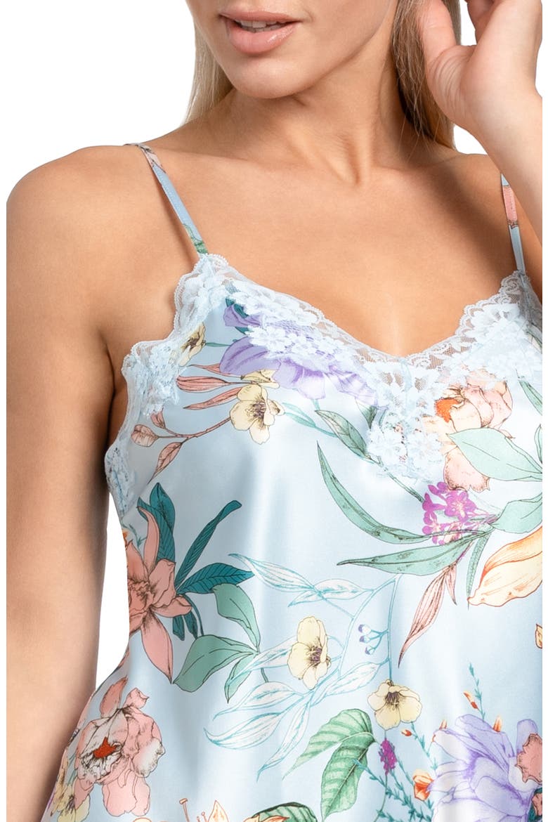 Josie Lace Trim Stretch Satin Chemise, Alternate, color, SKY BLUE
