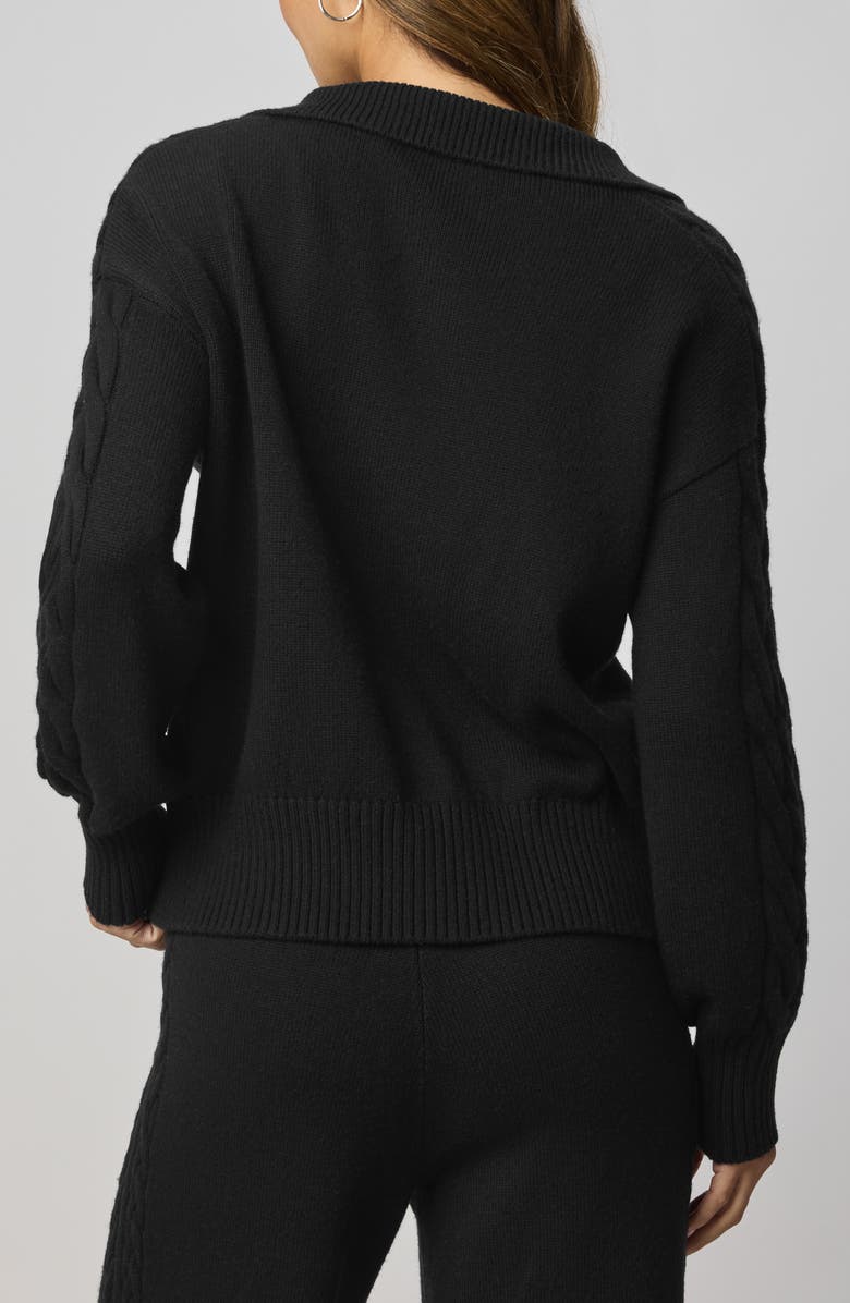 Splendid Jet Set Cable Stitch Polo Sweater, Alternate, color, Black