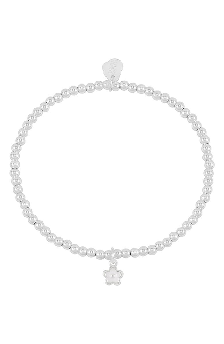 Estella Bartlett White Flower Sienna Beaded Stretch Bracelet, Alternate, color, Silver