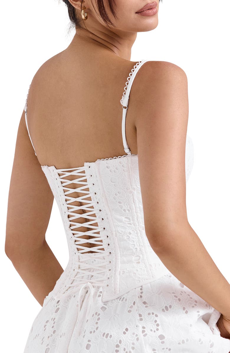 HOUSE OF CB Lorina Broderie Anglaise Lace Up Corset, Alternate, color, Cloud Dancer