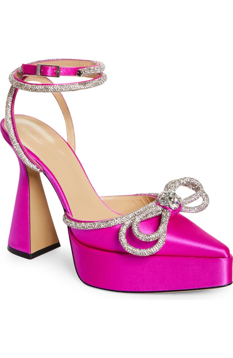 Mach & Mach Double Crystal Bow Satin Platform Pump, Main, color,