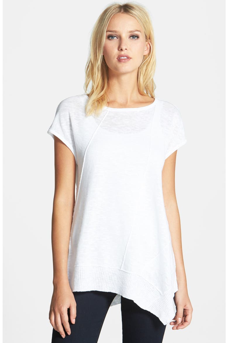 Cap Sleeve Organic Linen & Cotton Scoop Neck Top, Main, color, WHITE