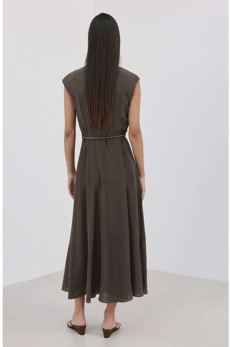 Double Belt A-Line Dress, Alternate, color, BROWN