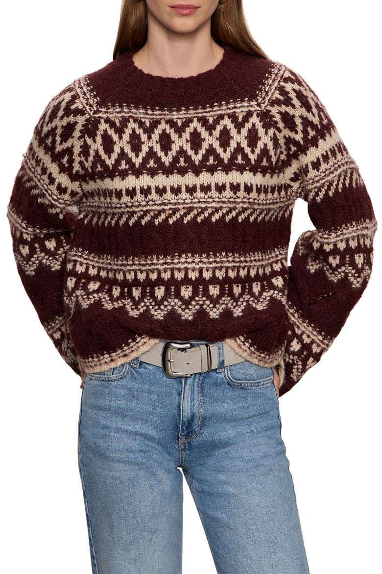 Fair Isle Crewneck Sweater, Main, color, DARK CRIMSON MULTI