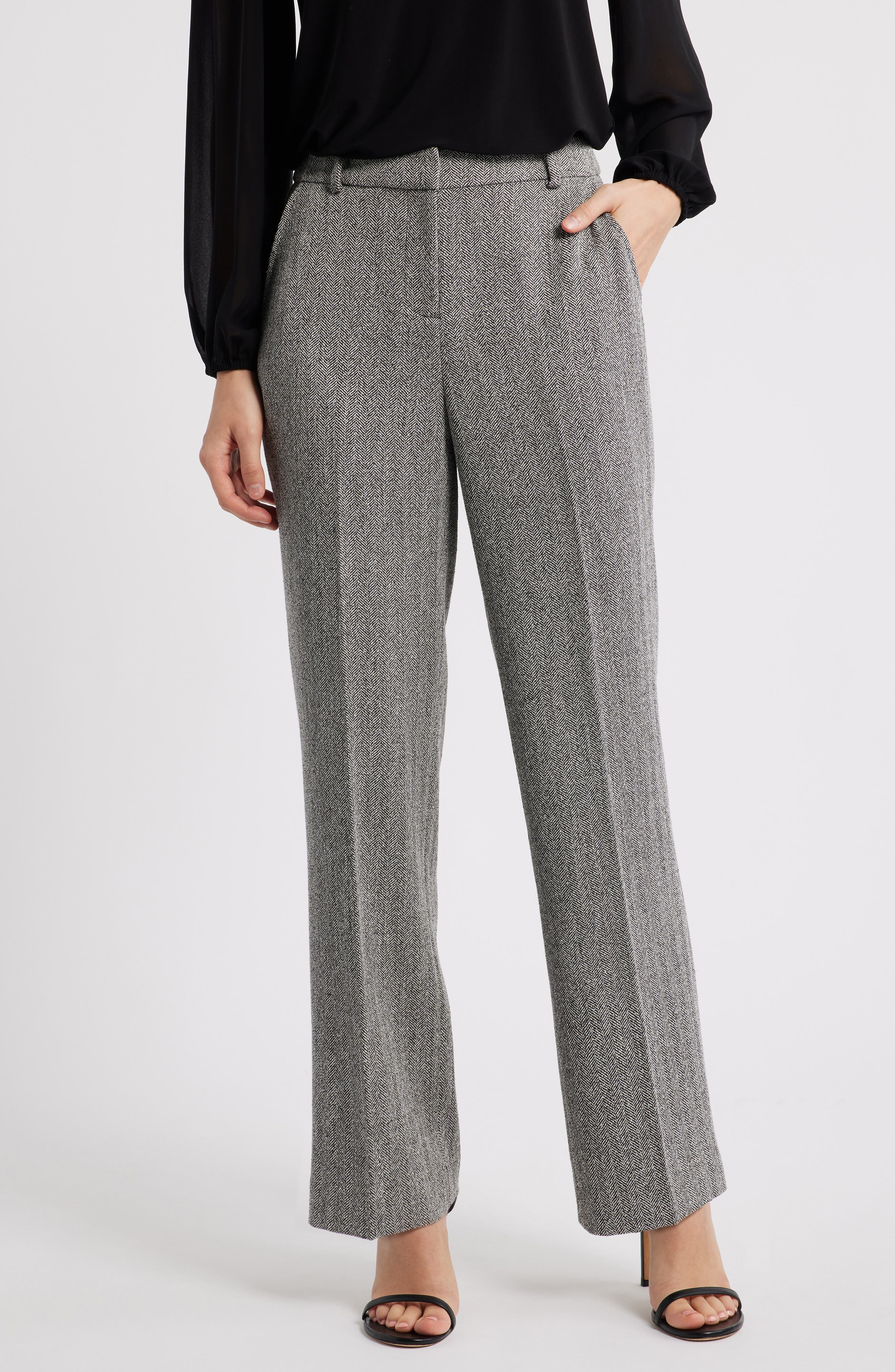 Herringbone Straight Leg Pants