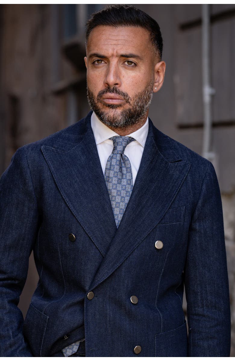 Elizabetta Veneto - Extra Long Printed Silk Tie for Men, Alternate, color, Blue