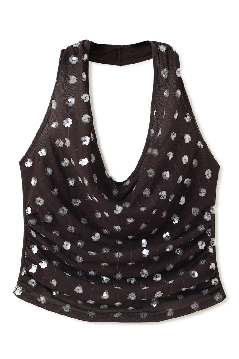 Sequin Halter Crop Top, Main, color, CHOCOLATE