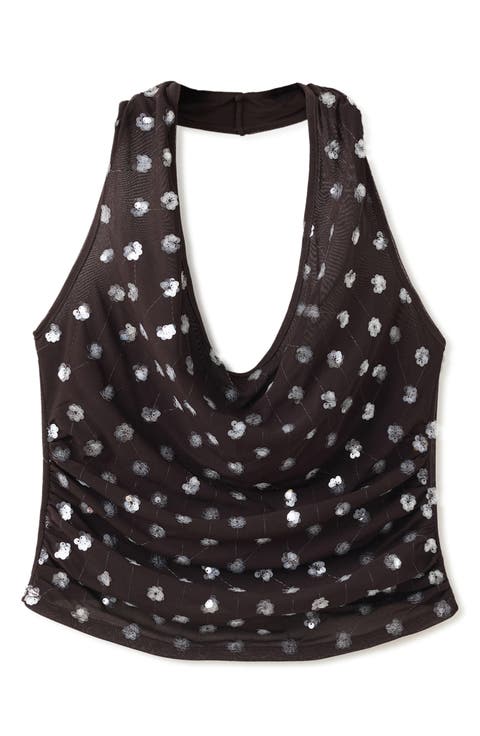 Sequin Halter Crop Top