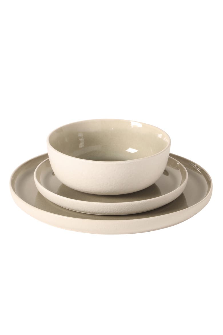 Tahoe Sunset 12-Piece Stoneware Plates and Bowls Dinnerware Set, Alternate, color, Grey