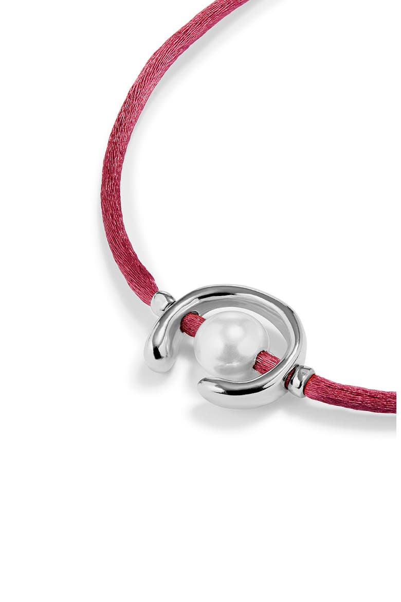 Mauve Thread Bracelet with Pearl Shell Trimmings Plated in Sterling Silver, Alternate, color, Silver