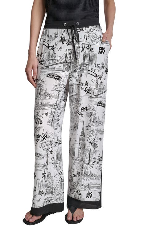 New York Print Wide Leg Pants