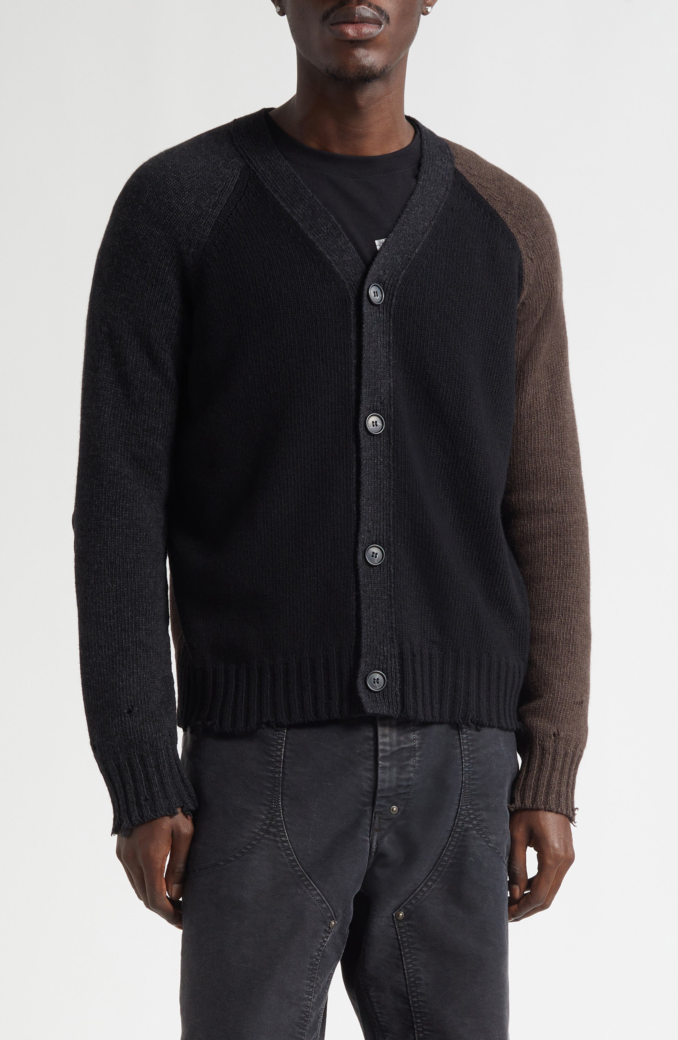 Distressed Wool Blend Cardigan