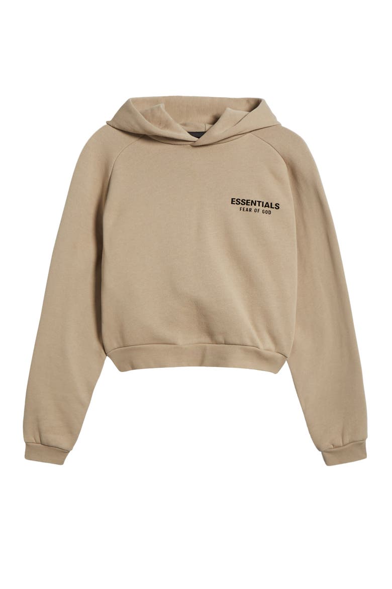 Cotton Blend Fleece Crop Hoodie, Alternate, color, DESERT SAND