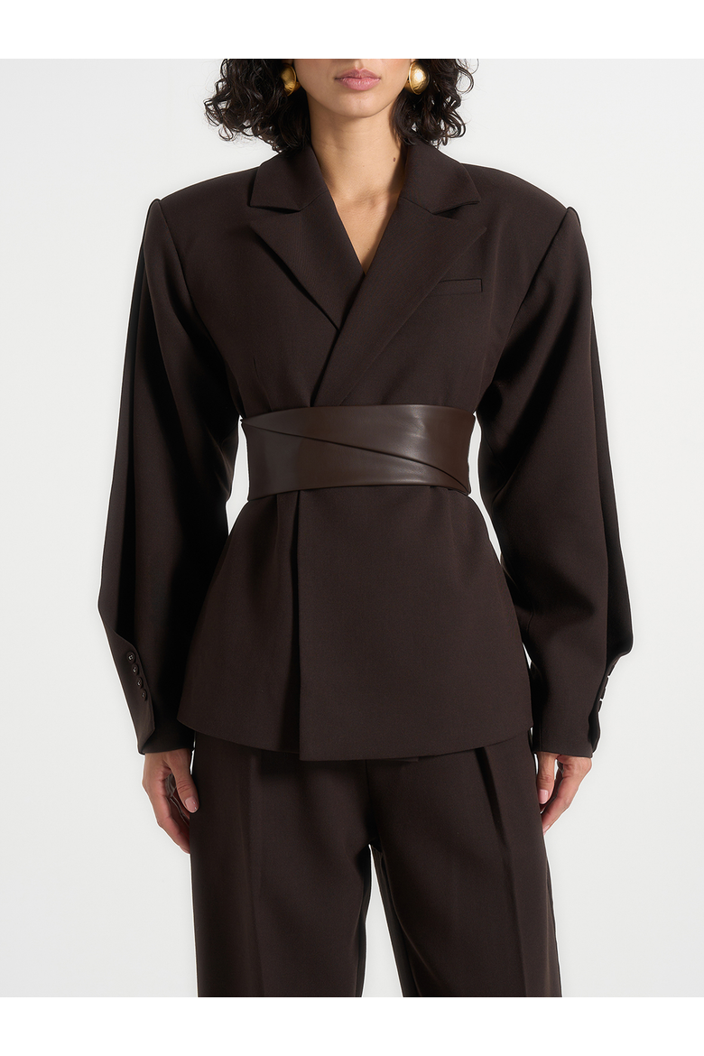 Marie Wool Twist Sleeve Blazer with Belt, Alternate, color, Brown