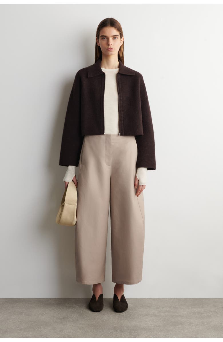COS Cropped Barrel-Leg Cotton Pants, Main, color, Beige