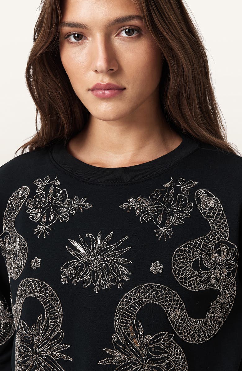 AllSaints Cecile Pippa Embellished Sweatshirt, Alternate, color, Black