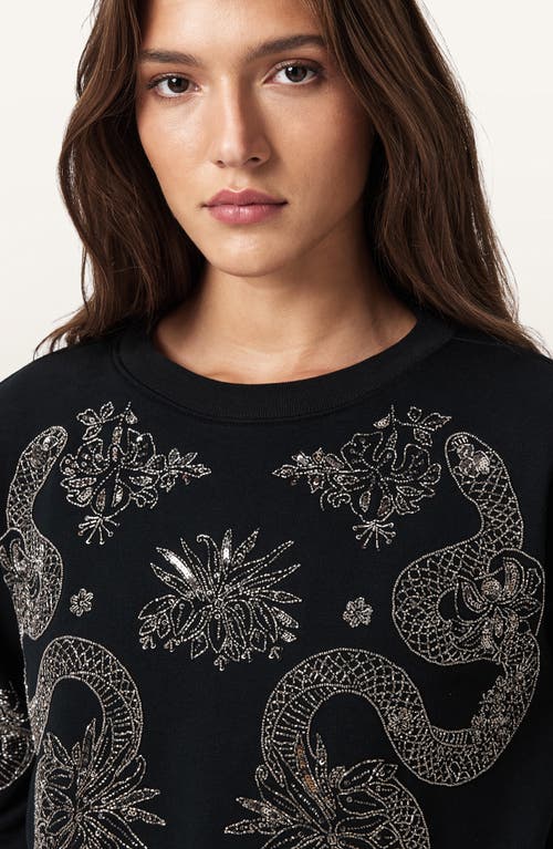 Allsaints Womens Cecile Pippa Flower-embellished Cotton-jersey Sweatshirt Black Xs In Black
