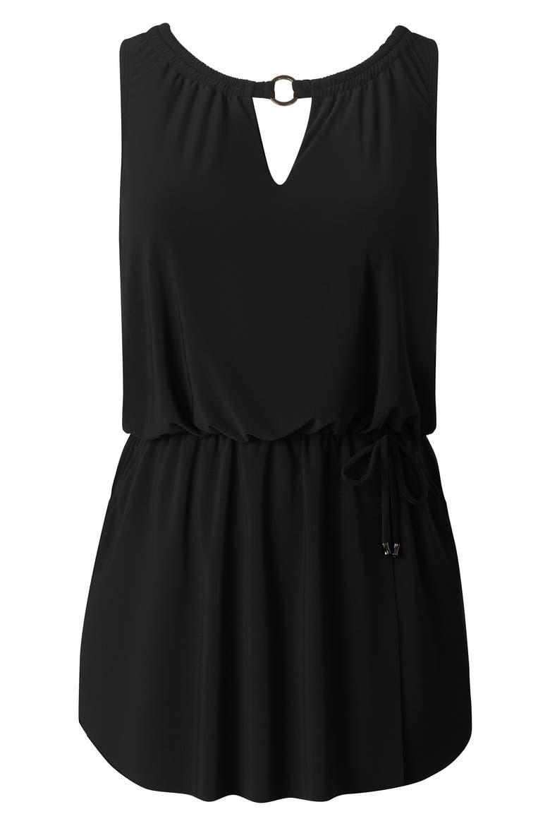 Effie Sleeveless Blouson Skirted Shaping One-Piece Swimsuit, Alternate, color, BLACK
