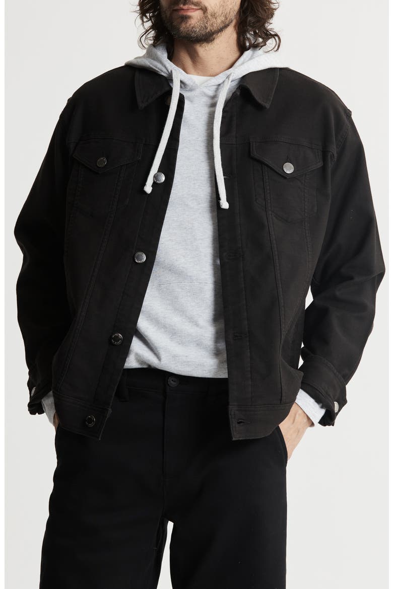 Vandam Cotton Blend Twill Trucker Jacket, Main, color, BLACK