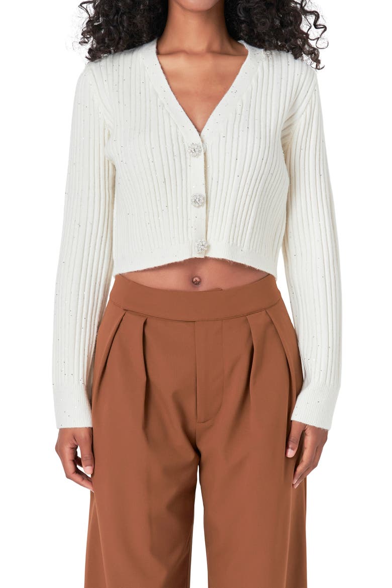 Sequin Embellished Crop Cardigan, Alternate, color, WHITE