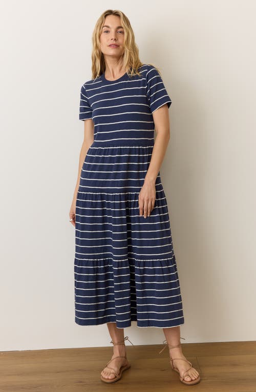 Marine Layer Stripe Cotton Jersey A-line Dress In Blue