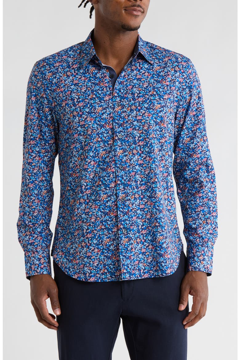 Floral Print Stretch Dress Shirt, Main, color, NAVY/ RED