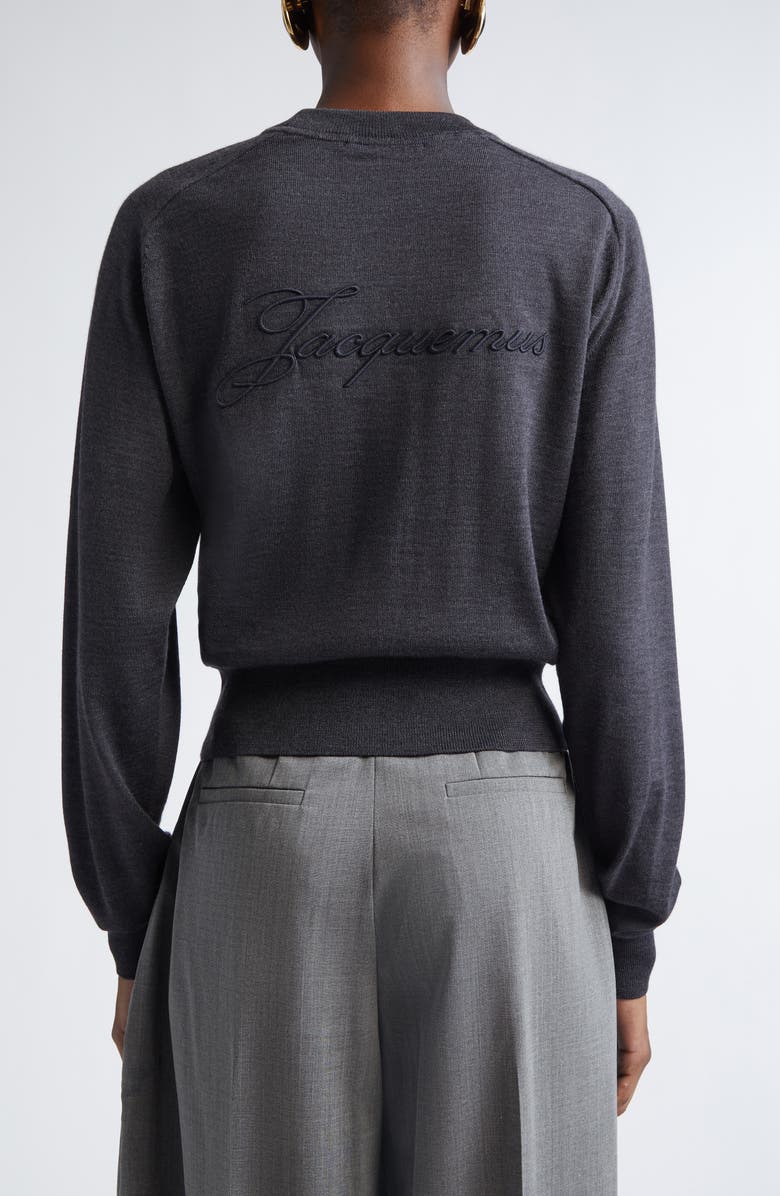 Jacquemus Le Sweater Brode Merino Wool Blend Sweater, Alternate, color, Dark Grey