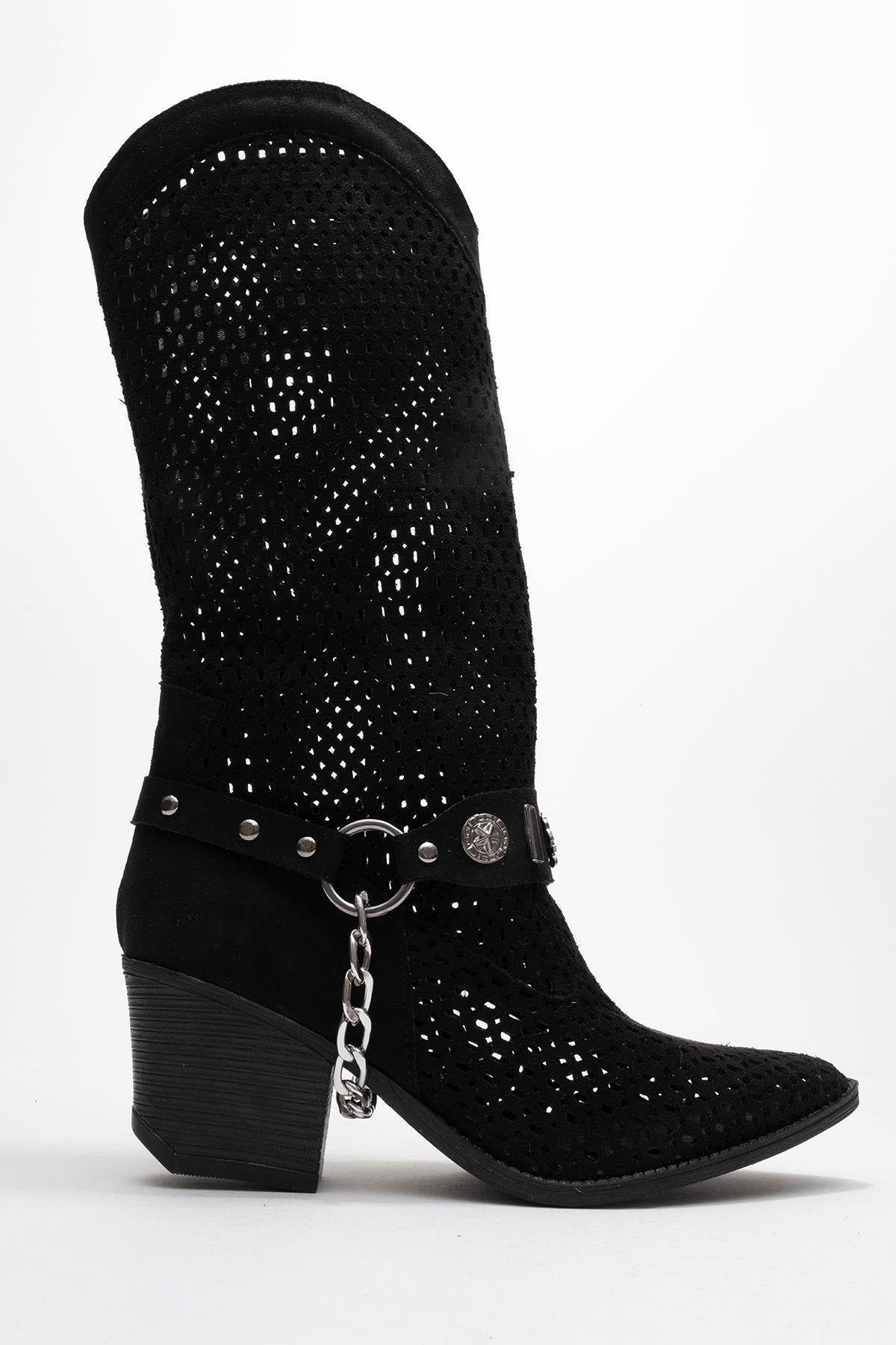 Prologue Shoes Lumen Block Heel Summer Boot, Alternate, color, Black Faux Leather
