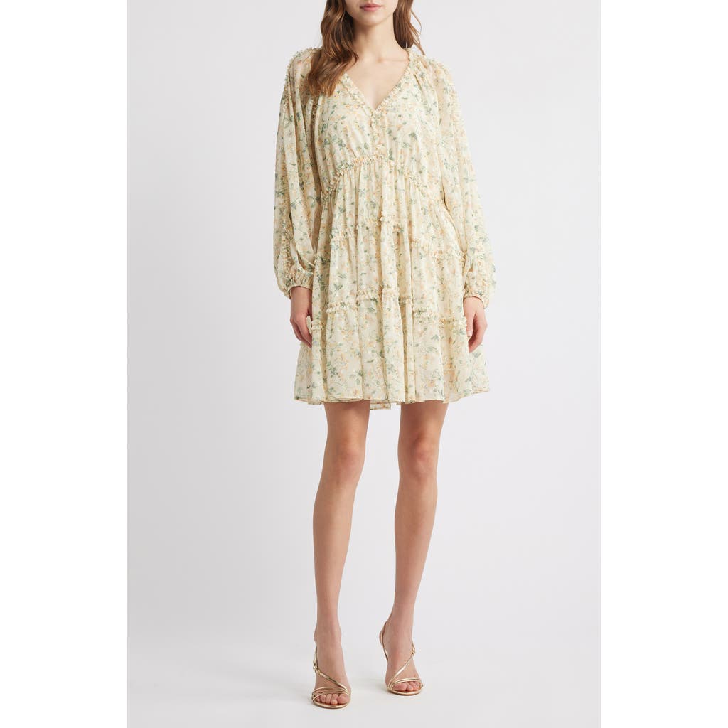 Chelsea28 Tiered Ruffle Long Sleeve Chiffon Dress In Yellow