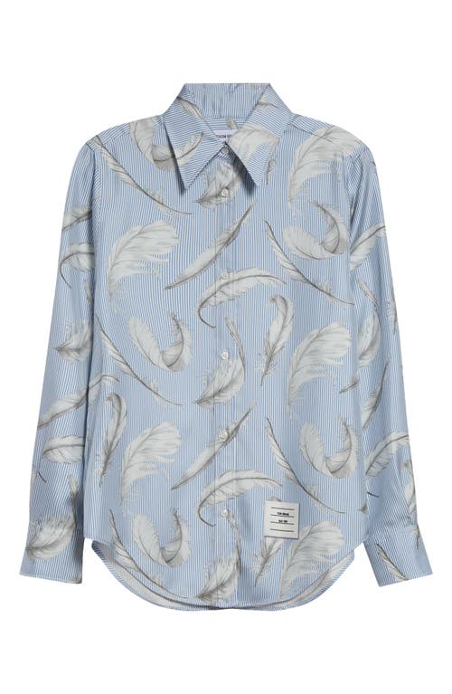 Thom Browne Feather Print Stripe Silk Button-up Shirt
