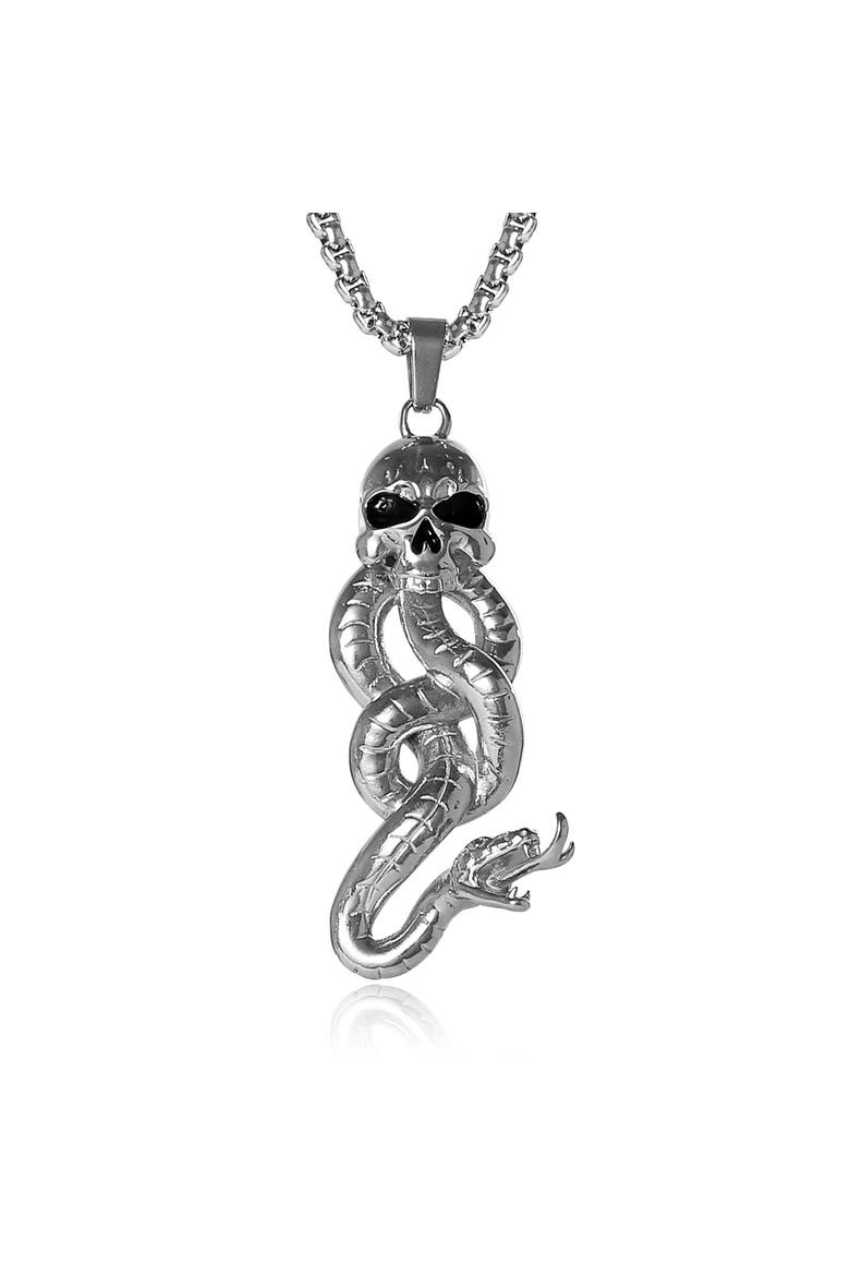 Dark Mark Skull and Snake Pendant Necklace, 22", Main, color, Silver