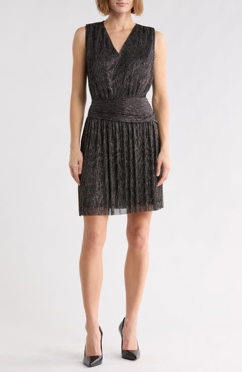 Danielle Sleeveless Metallic Pleated Dress