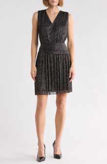 Danielle Sleeveless Metallic Pleated Dress
