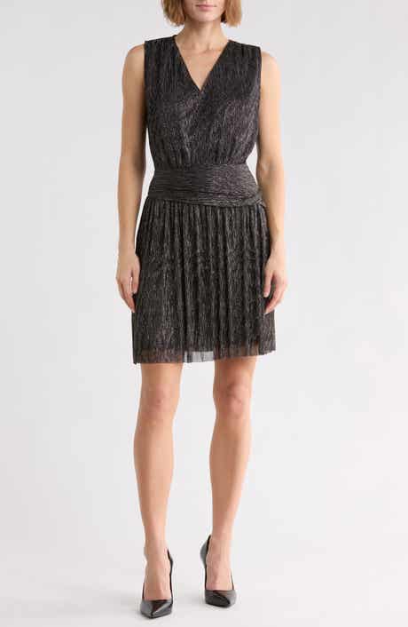 Danielle Sleeveless Metallic Pleated Dress