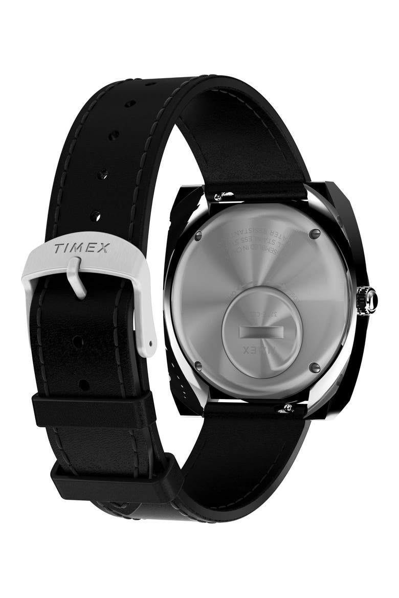 World Time Reissue Leather Strap Watch, 39mm, Alternate, color, BLACK