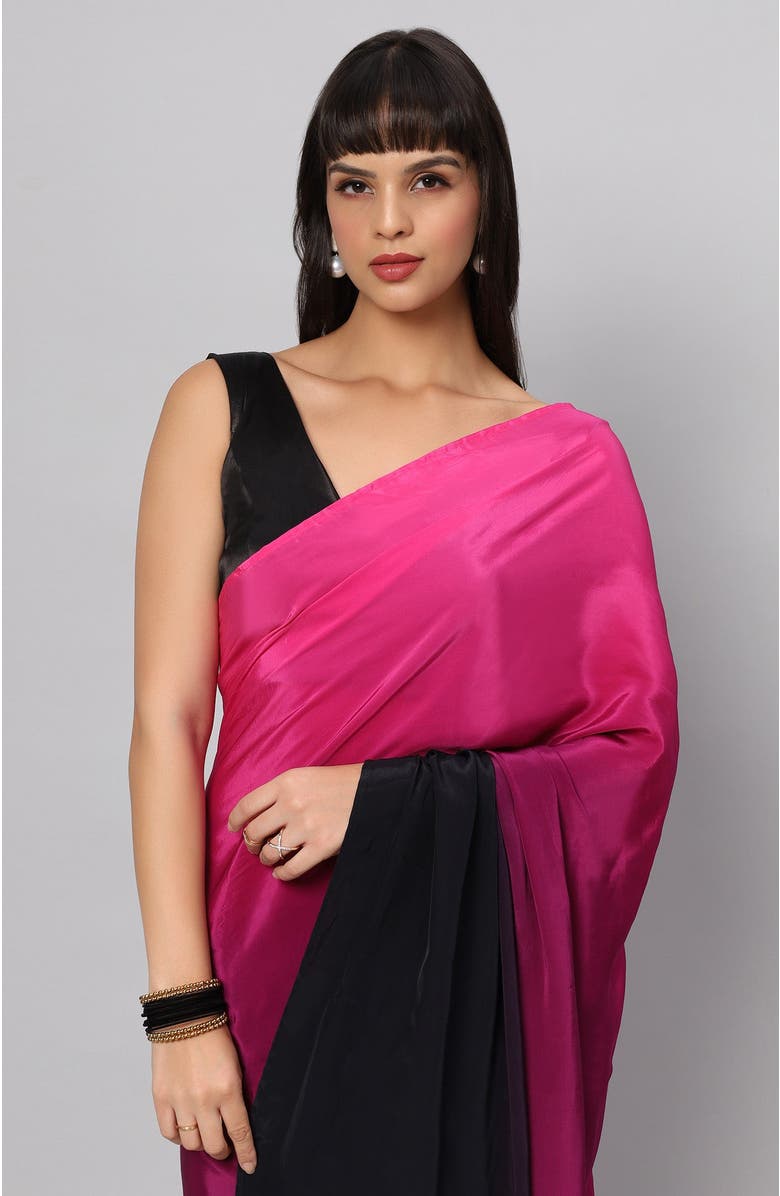 One Minute Saree<sup>®</sup> Alia Pink & Dark Grey Ombre Crepe Ready To Wear Saree, Alternate, color, 
