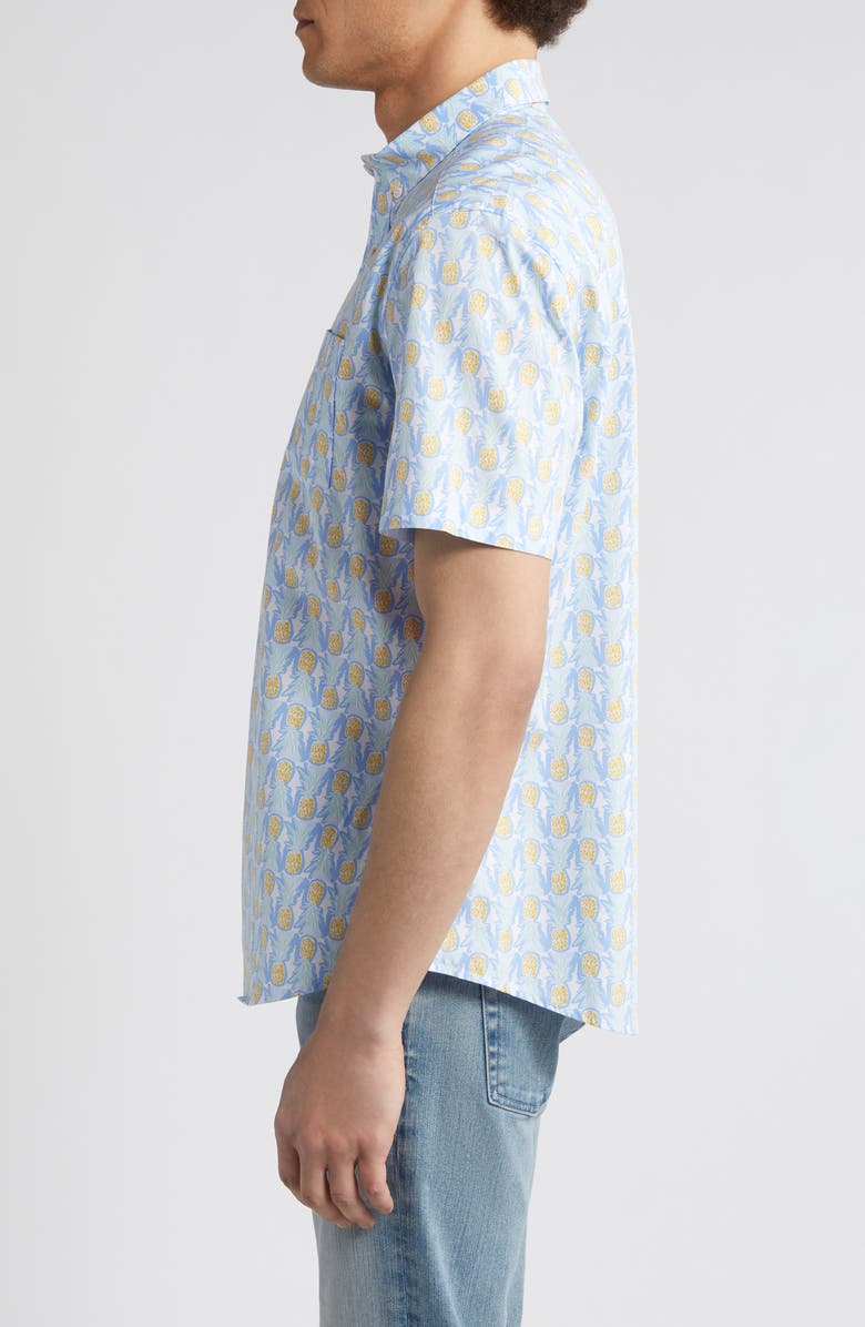 Johnston & Murphy Pineapple Print Short Sleeve Cotton Button-Down Shirt, Alternate, color, White