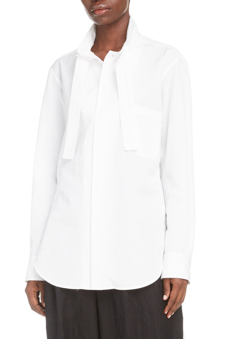 Tie Detail Cotton Poplin Shirt, Main, color, WHITE
