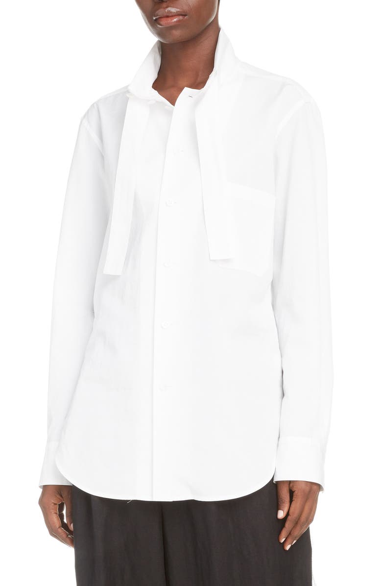 Y's by Yohji Yamamoto Tie Detail Cotton Poplin Shirt, Main, color,