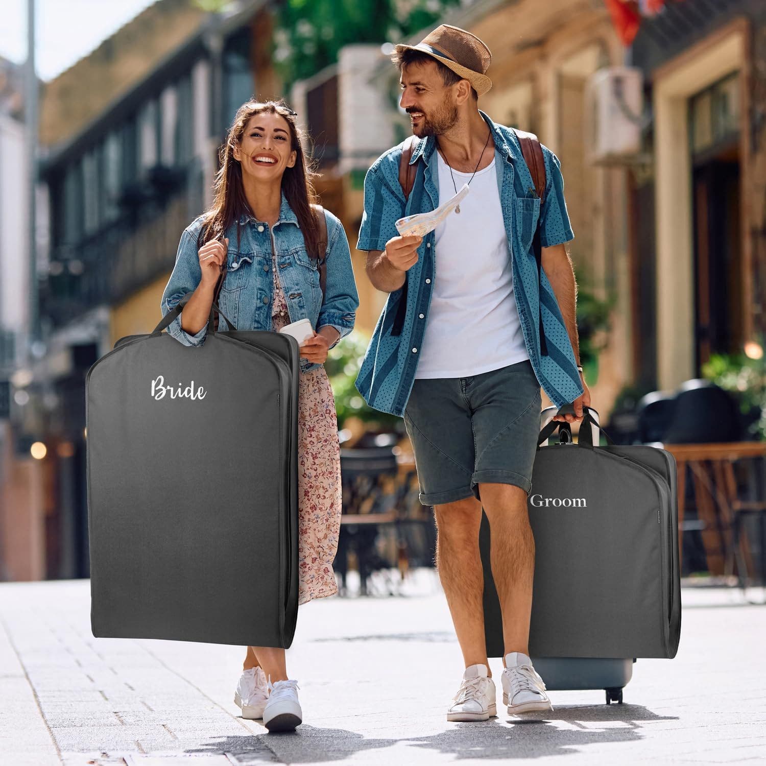 Wallybags 60 Inch & 40 Inch Deluxe Travel Garment Bag, Black Bride & Groom, Alternate, color, Black-B1g3